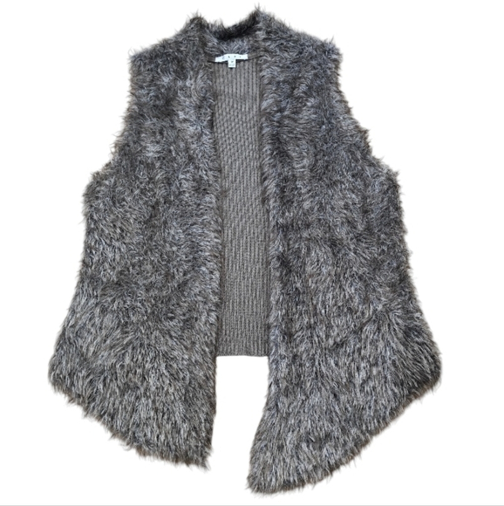 Cabi Womens Faux Fur Ribbed Knit Back Vest Taupe‎ Grey Style 180 Size M